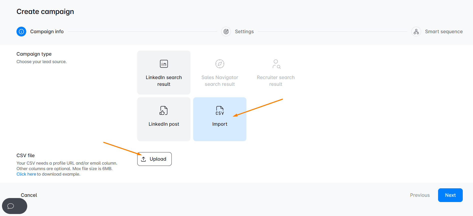 Creating an import campaign in Skylead to target people found through LinkedIn Xray search
