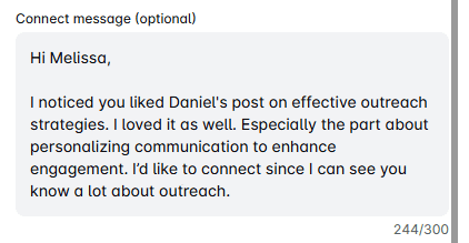LinkedIn cold message example for leveraging things you have in common with leads