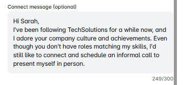 LinkedIn connection message example to request an information interview