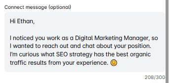 LinkedIn connection message examples that gives reason to reply