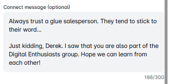 LinkedIn connection message sent to the member of the same group