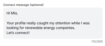 LinkedIn connection message example when pitching your product