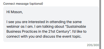 LinkedIn connection message example that mentions an event you both attended