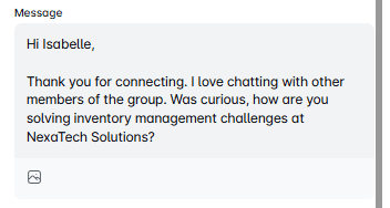 LinkedIn cold message example sent to the member of the same group