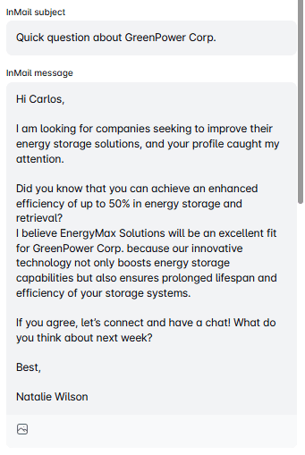 LinkedIn inMail example when pitching a product