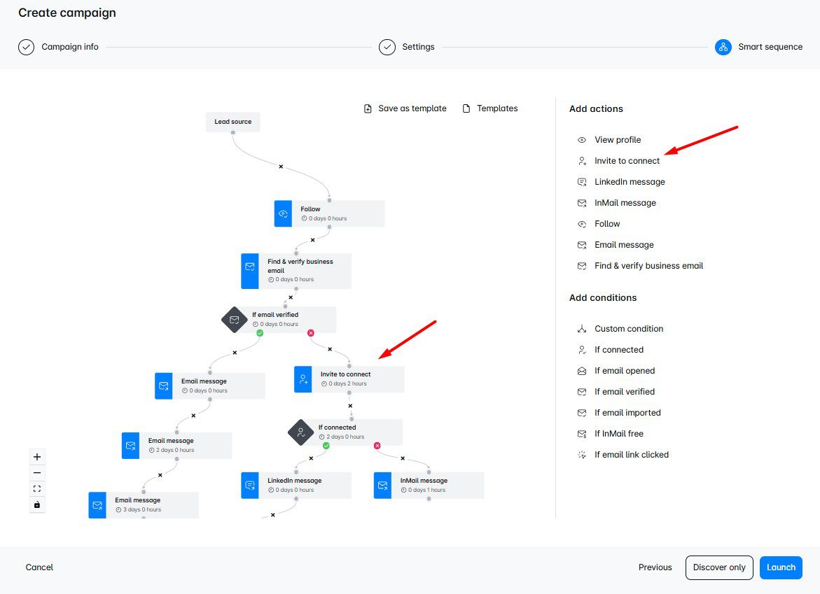 Smart sequence builder page in Skylead