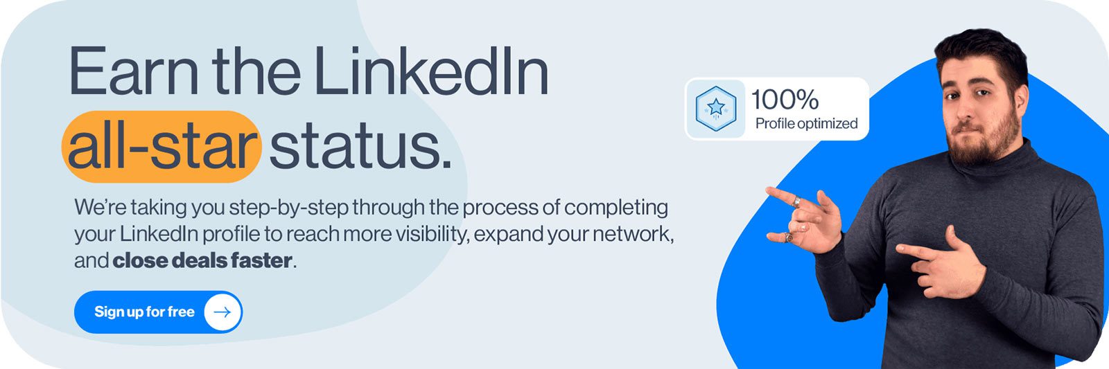 Set up your LinkedIn profile compete guide banner with text: Earn the LinkedIn all-star status
