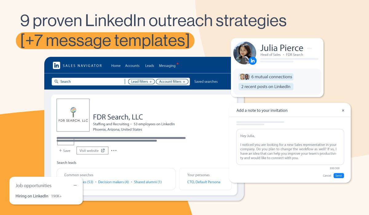 Cover image of 9 LinkedIn outreach strategies and 7 message templates