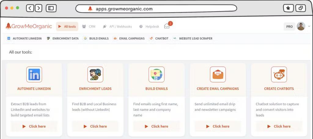 Best sales outreach tools, the image of GrowMeOrganic's dashboard