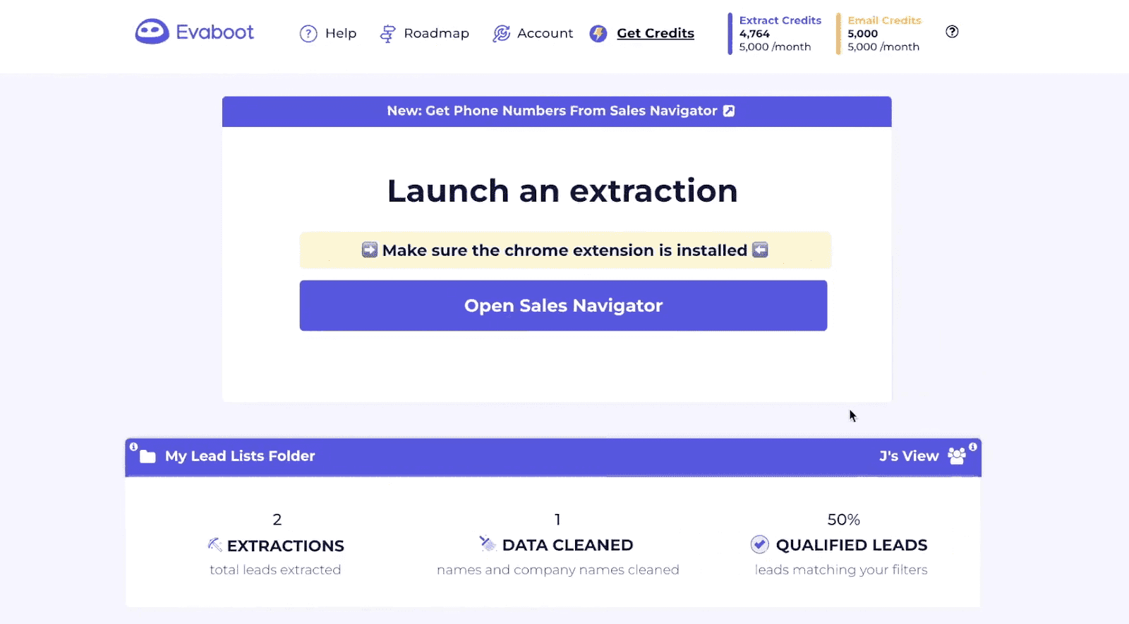 Evaboot dashboard, B2B prospecting tools