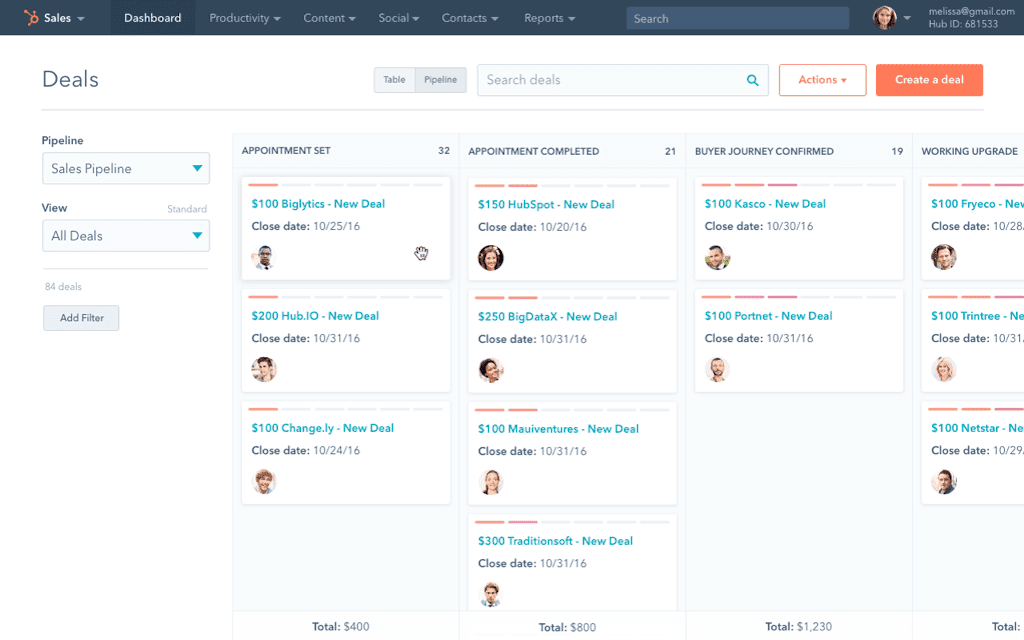 B2B prospecting tool Hubspot and its interface