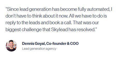 Skylead customer testimonial extracted from a customer success story
