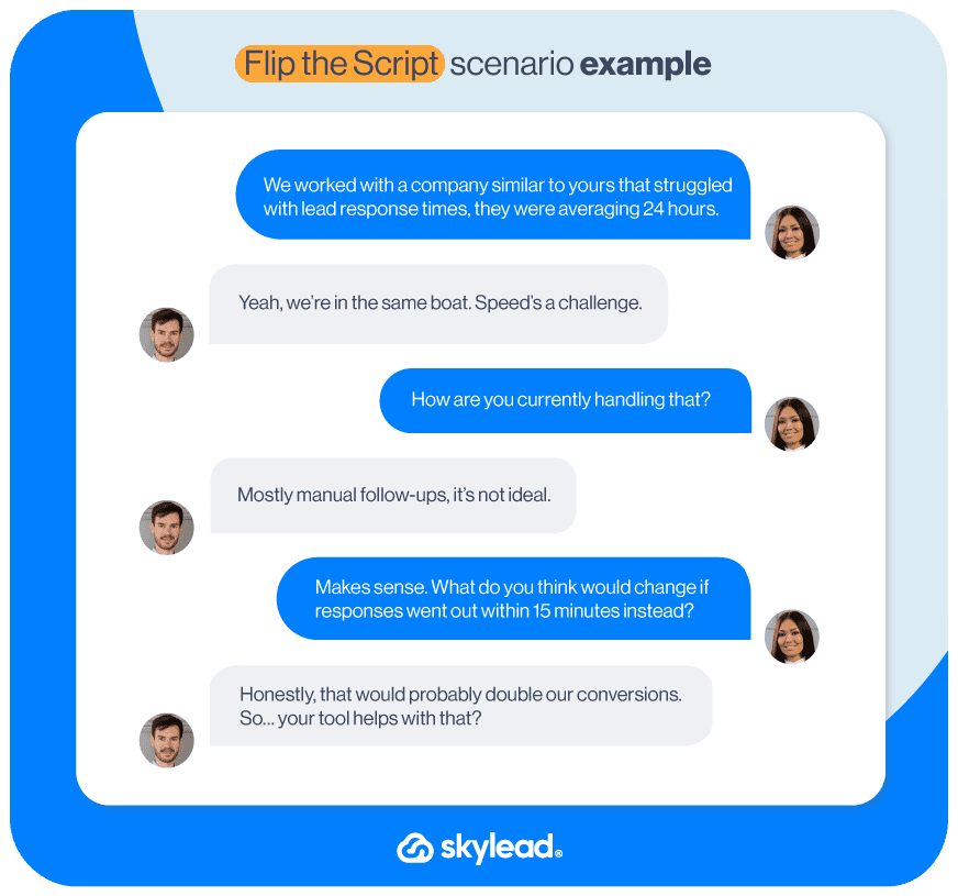 Scenario example of one of the best sales tactics, Flip the Script