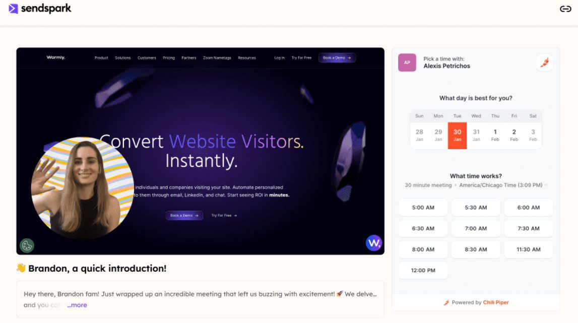 A snapshot from Sendspark's homepage