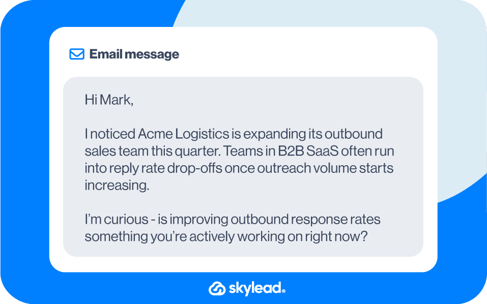 Sales outreach email message example