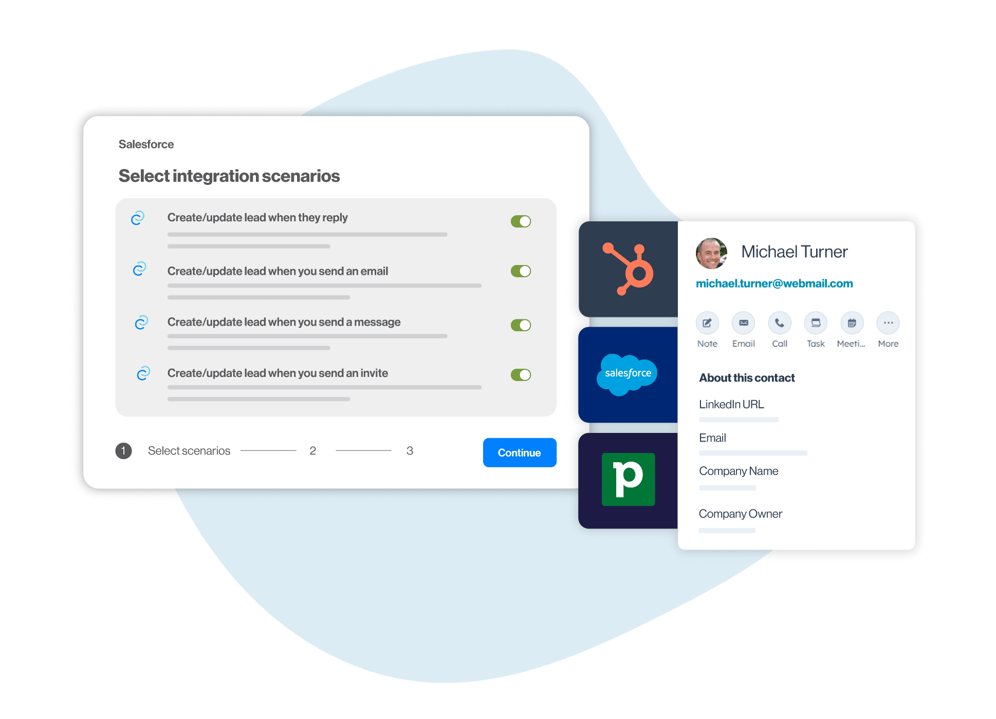 Skylead CRM integration with Hubspot, Pipedrive & Salesforce, real-time activity sync image