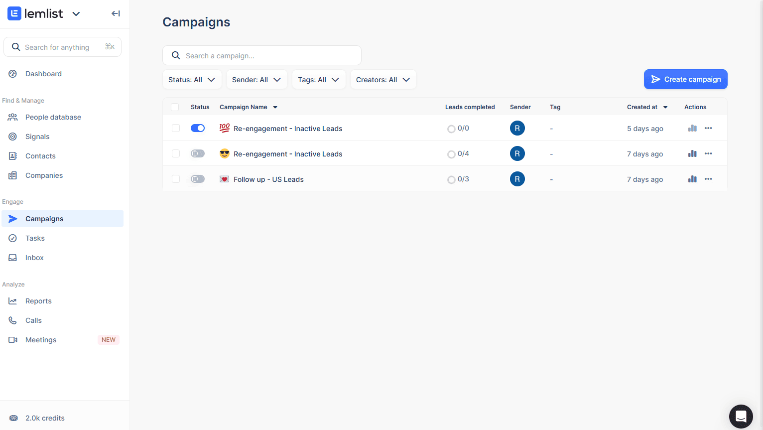 The user interface of Lemlist
