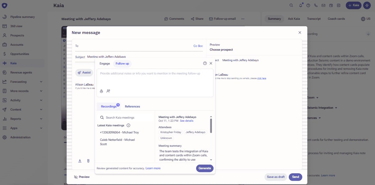 User interface of Outreach.io