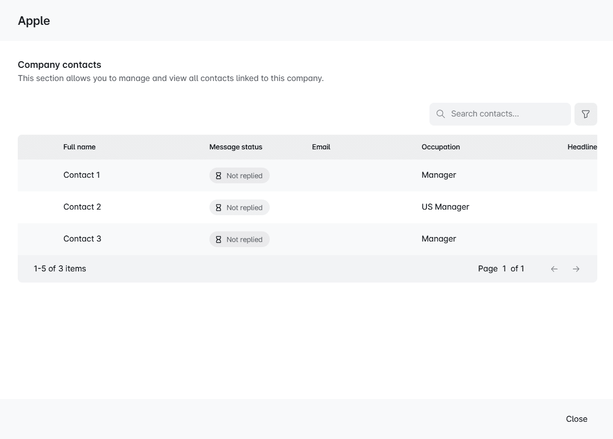 Contacts inside target accounts in Skylead matched thanks to account-based prospecting
