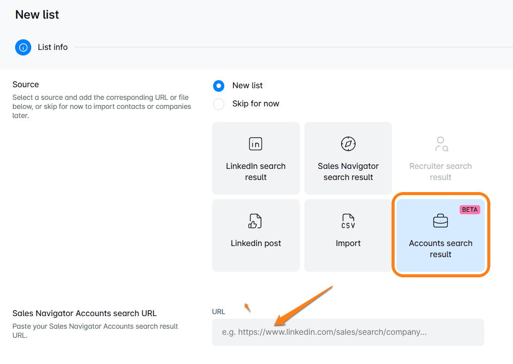 Image showing how to create target account lists in Skylead