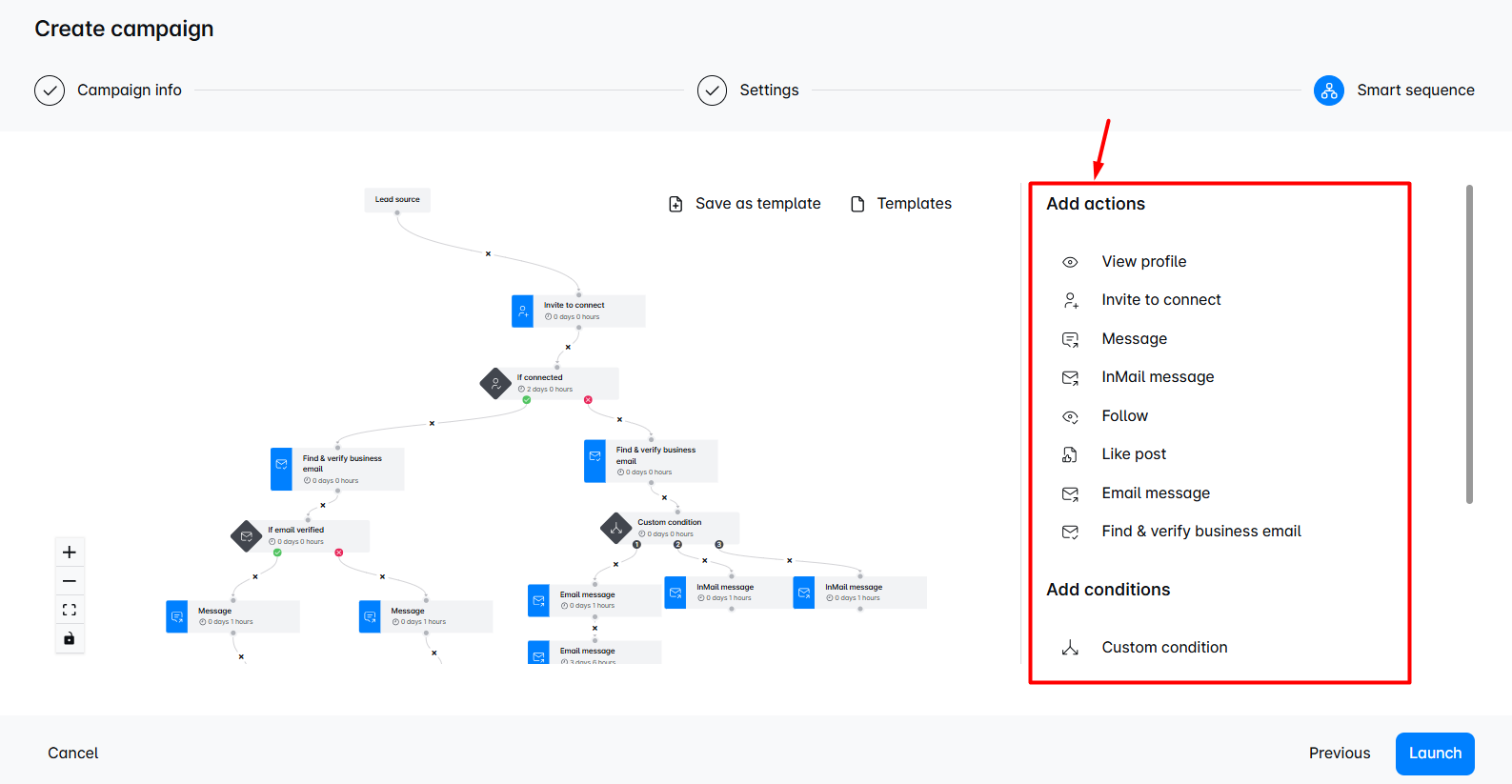 Image of LinkedIn Automation & Cold Email software smart sequence creation, outreach campaign step 4
