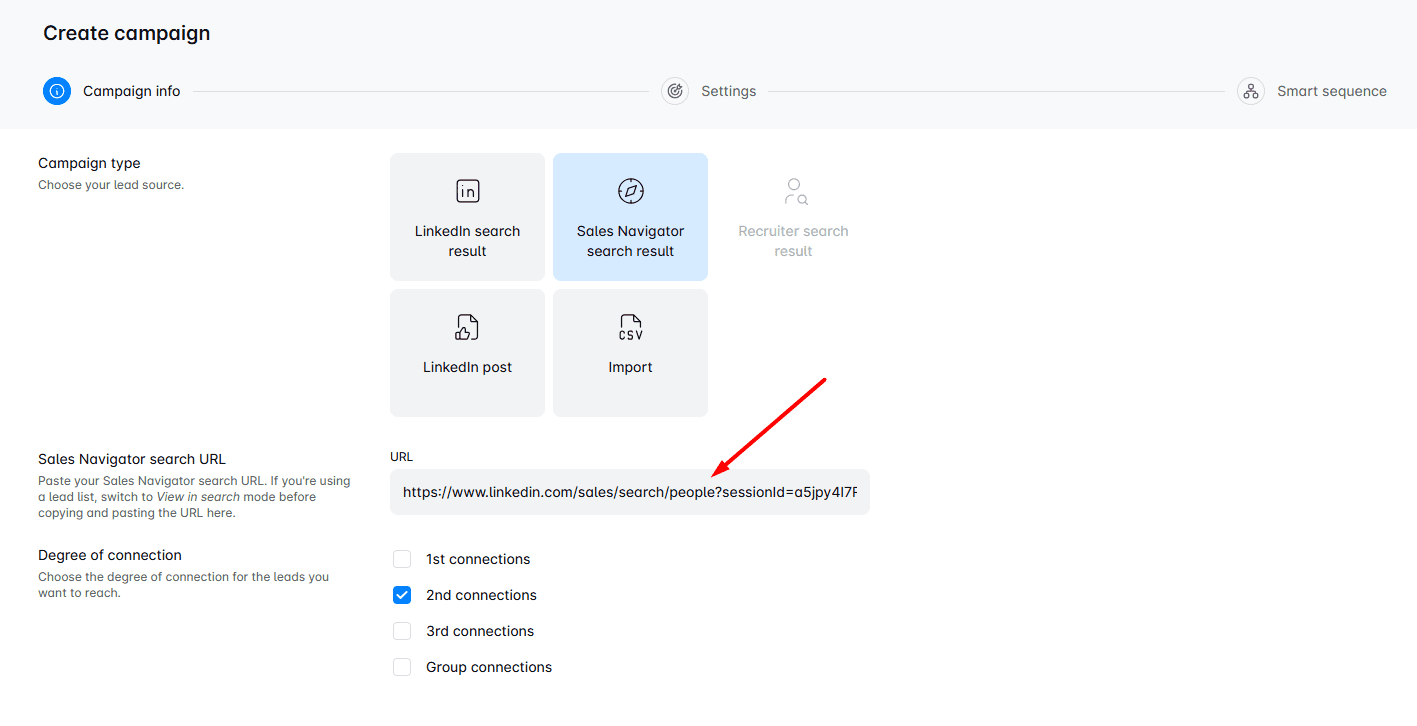 Skylead campaign creator, Boolean search campaign, example