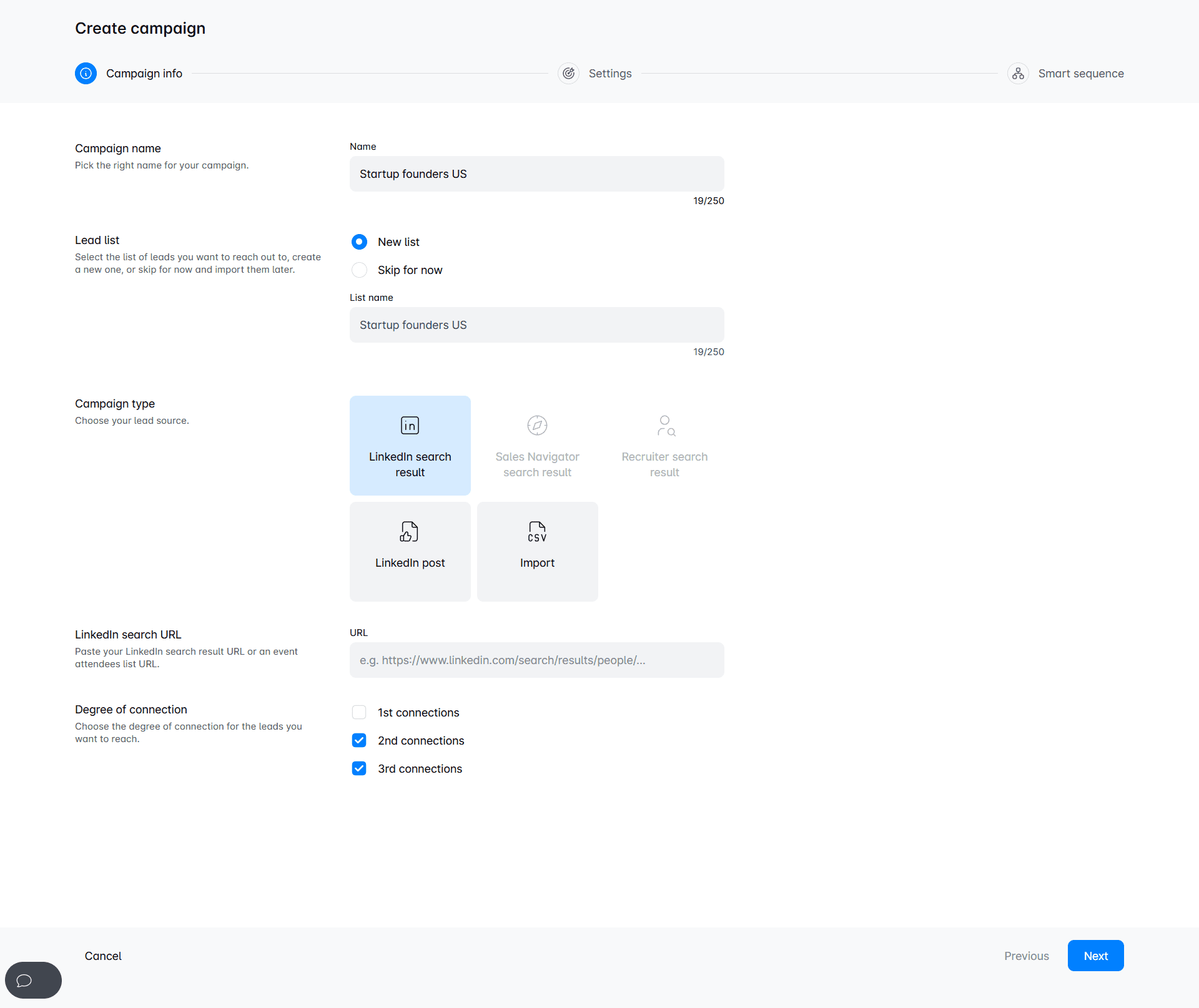 Set up targeted outreach campaign info in Skylead