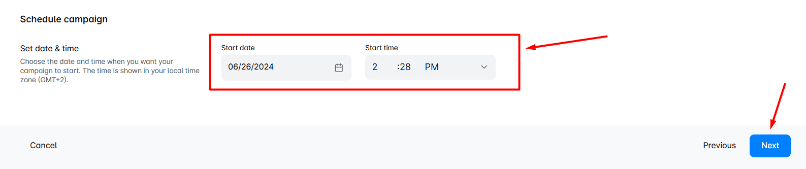 Setting up a schedule for a campaign